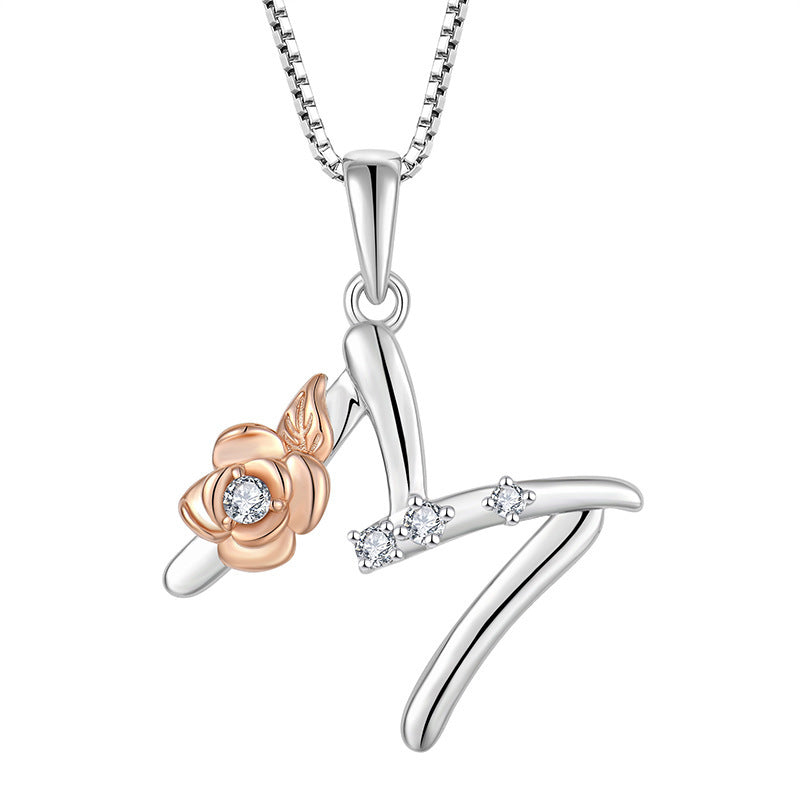 925 Sterling Silver Necklace Jewellery Female Collarbone Chain Hundred With English 26 Letters Zircon Pendant - FASHIONKULTUR