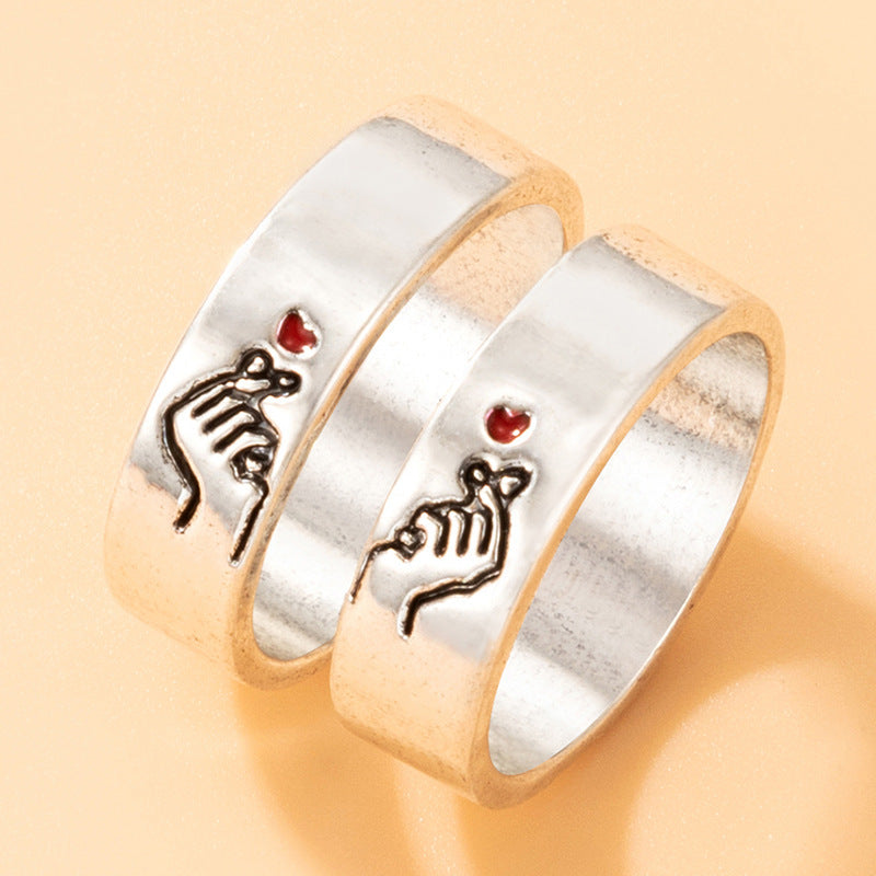 Cartoon Love Pair Ring Set With Geometric Letters - FASHIONKULTUR