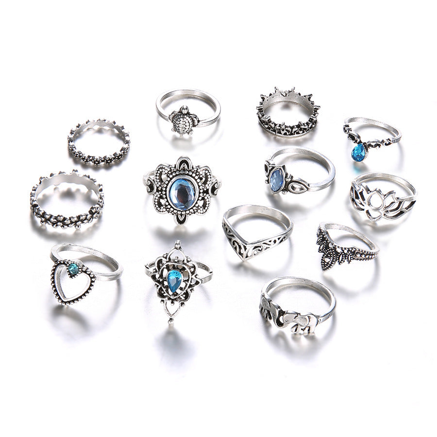13 Piece Set Of Retro Diamond Inlaid Carved Crown Starry Sky Gemstones - FASHIONKULTUR
