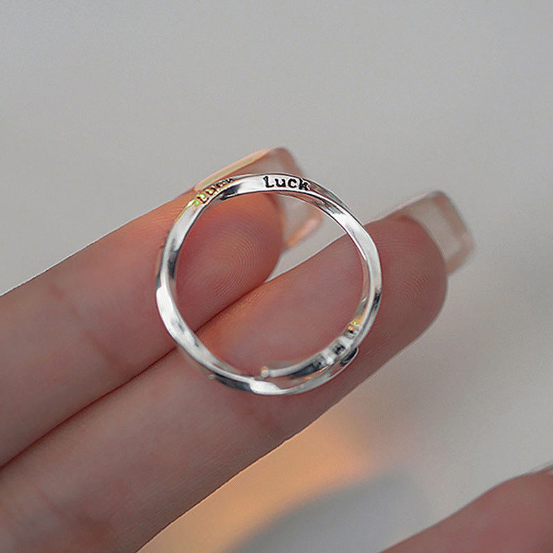 Sterling Silver Ring Female Cold Wind English Twisted Lucky Simple Bracelet - FASHIONKULTUR