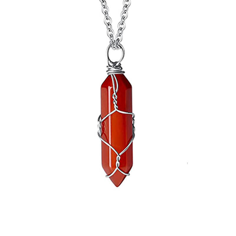Natural Stone Amethyst Necklace Hexagon Prism Bullet Pendant Moonstone Wire Winding Pendant - FASHIONKULTUR