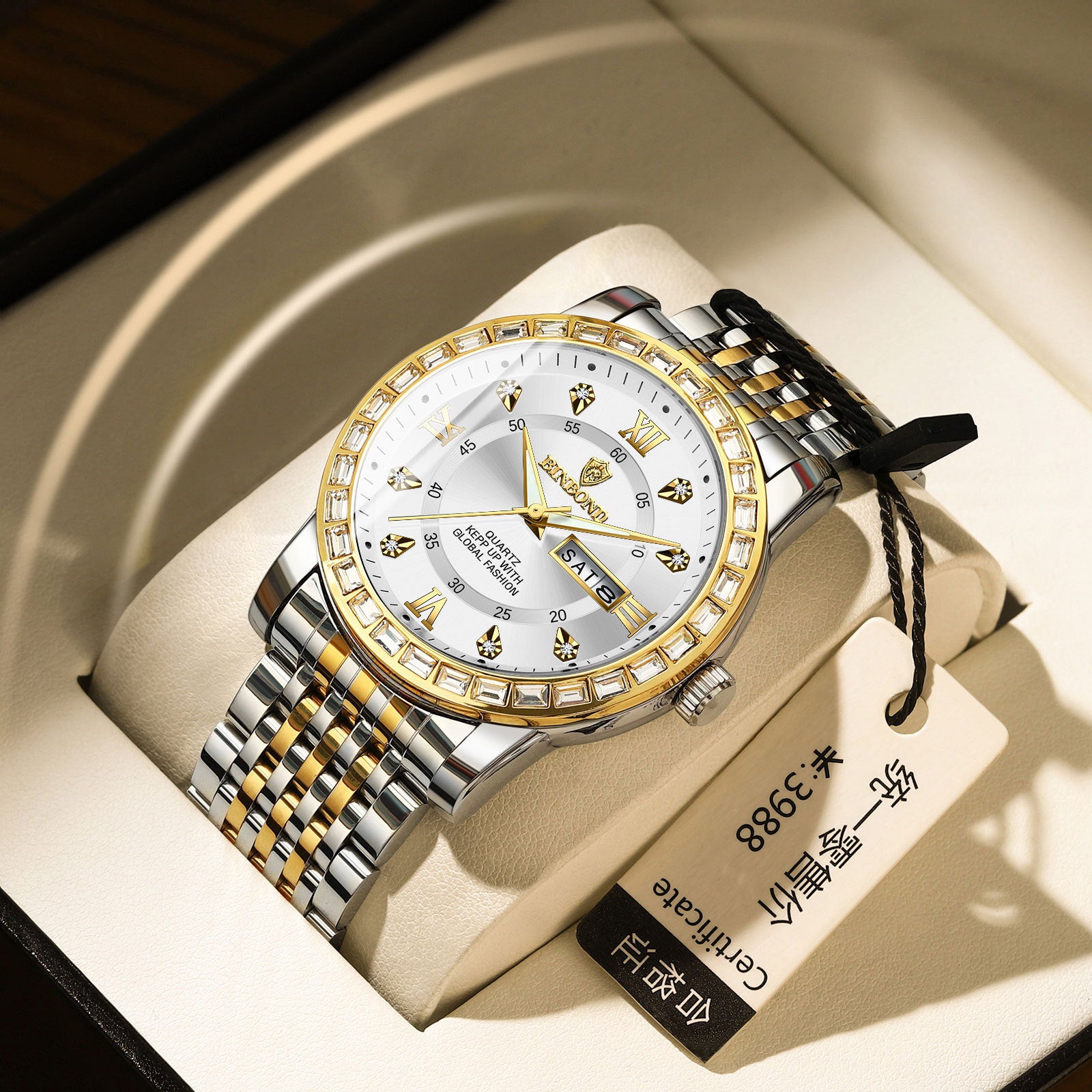 Business Diamond-embedded Mechanical Watch Double Calendar Waterproof Luminous - FASHIONKULTUR