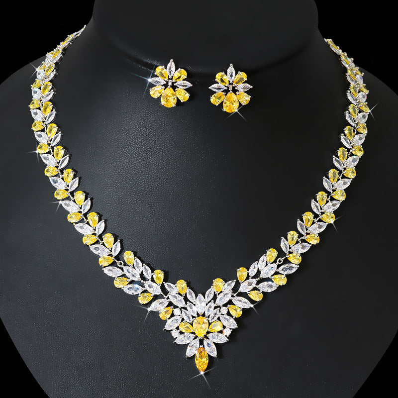 Bride Zircon Jewelry Necklace Earring Set - FASHIONKULTUR
