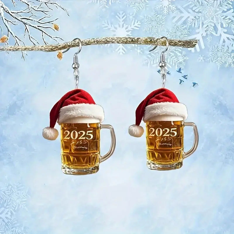2025 Christmas Beer Steins Acrylic Earrings - FASHIONKULTUR