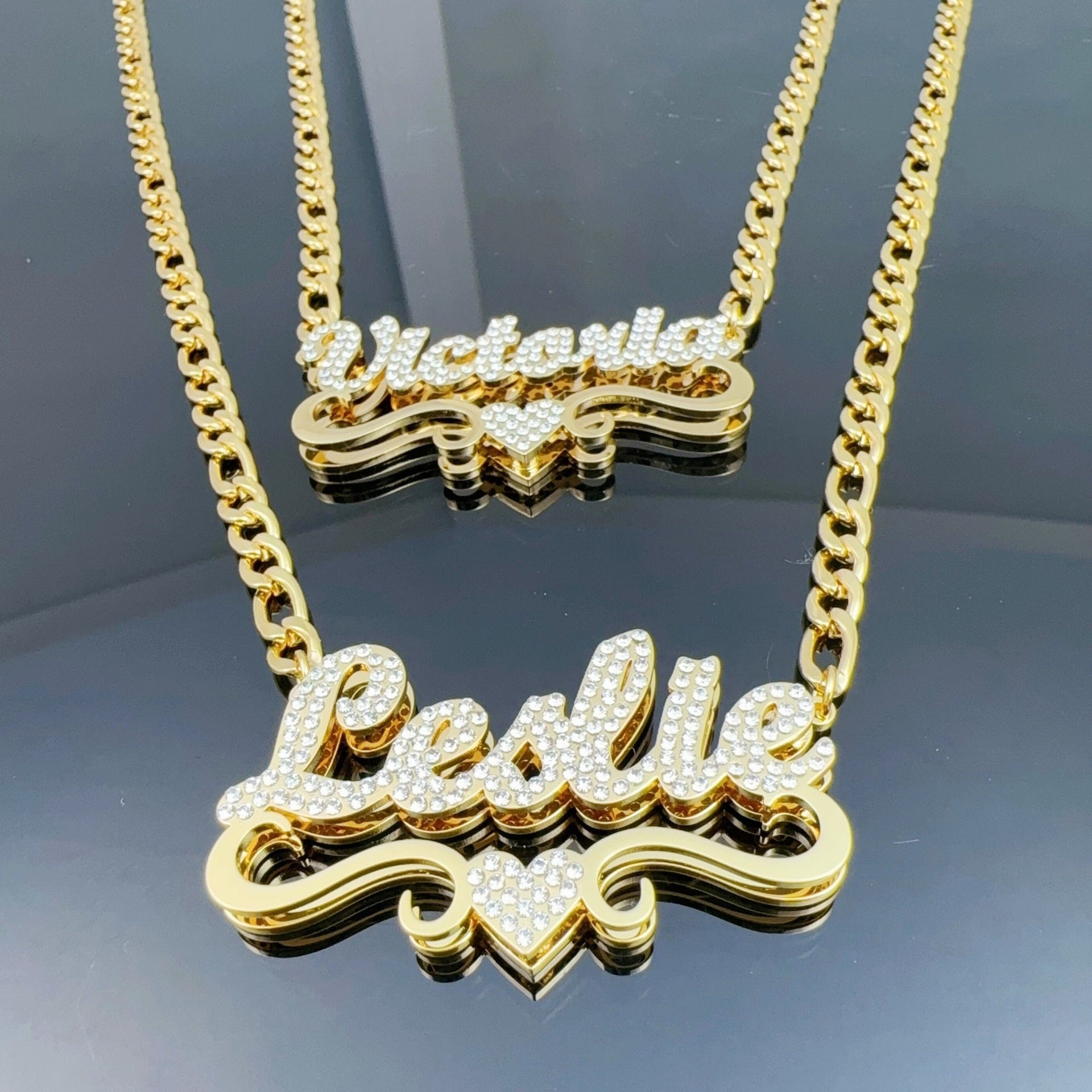 Personalized Double-layer Heart-shaped Nameplate Necklace - FASHIONKULTUR
