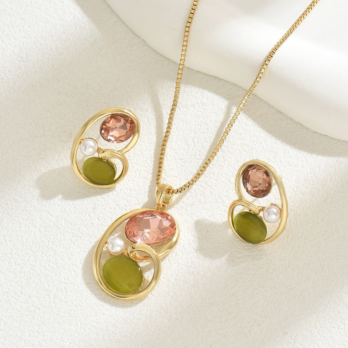 Earrings And Necklace Set Inlaid Gem Long - FASHIONKULTUR