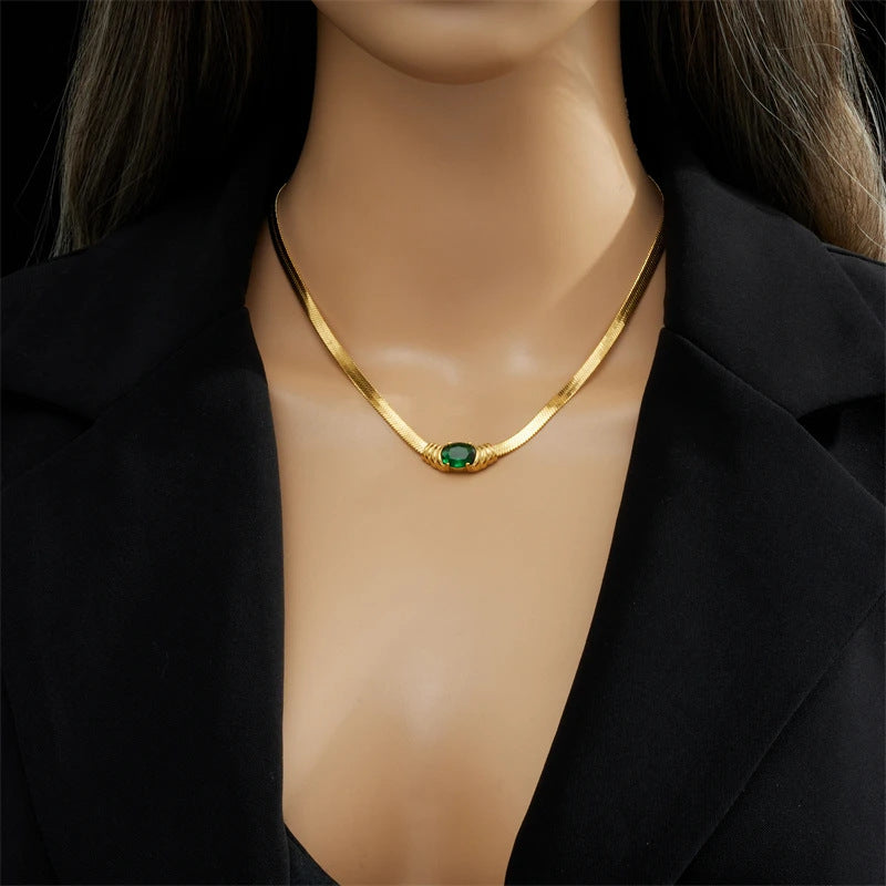 Emerald Titanium Steel Blade Necklace For Women - FASHIONKULTUR