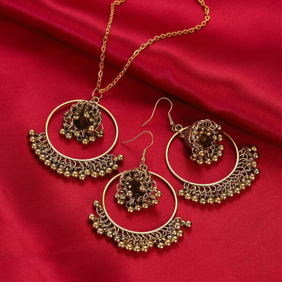 European And American Round Tassel Temperamental Eardrop Necklace Suit Banquet Ornament - FASHIONKULTUR