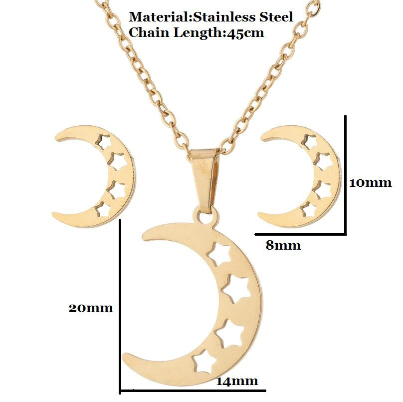 New Stainless Steel Geometric Ear Studs Collarbone Necklace Set - FASHIONKULTUR