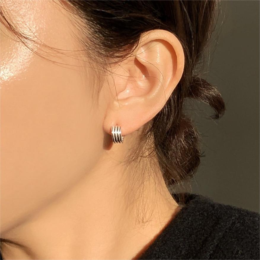 Women's 925 Sterling Silver Striped Minimalist Trendy Earrings - FASHIONKULTUR