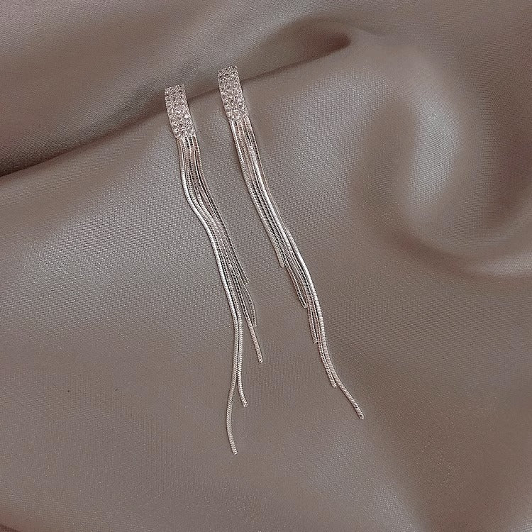 Alloy Electroplated Women's Silver Needle Long Fringe Earrings Earrings - FASHIONKULTUR