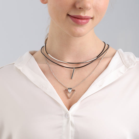 European And American Twin Multi-layer Cowhide String Geometric Triangle Zircon Pendant Necklace - FASHIONKULTUR