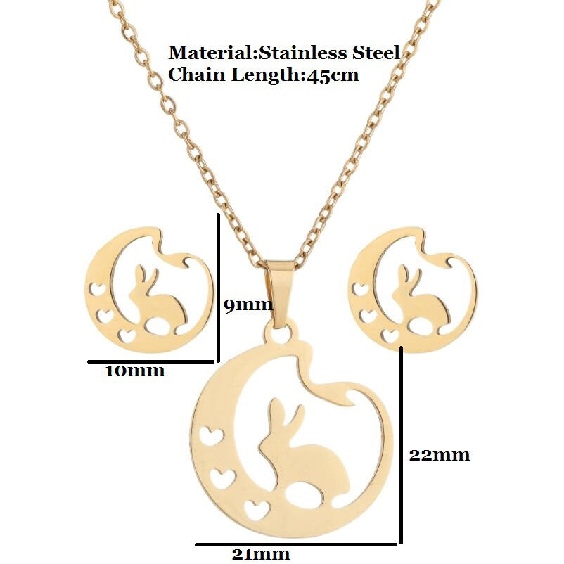 New Stainless Steel Geometric Ear Studs Collarbone Necklace Set - FASHIONKULTUR