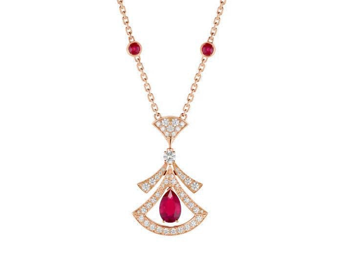 Fashionable All-match Pear-shaped Red And Blue Emerald Full Diamond Clavicle Chain - FASHIONKULTUR