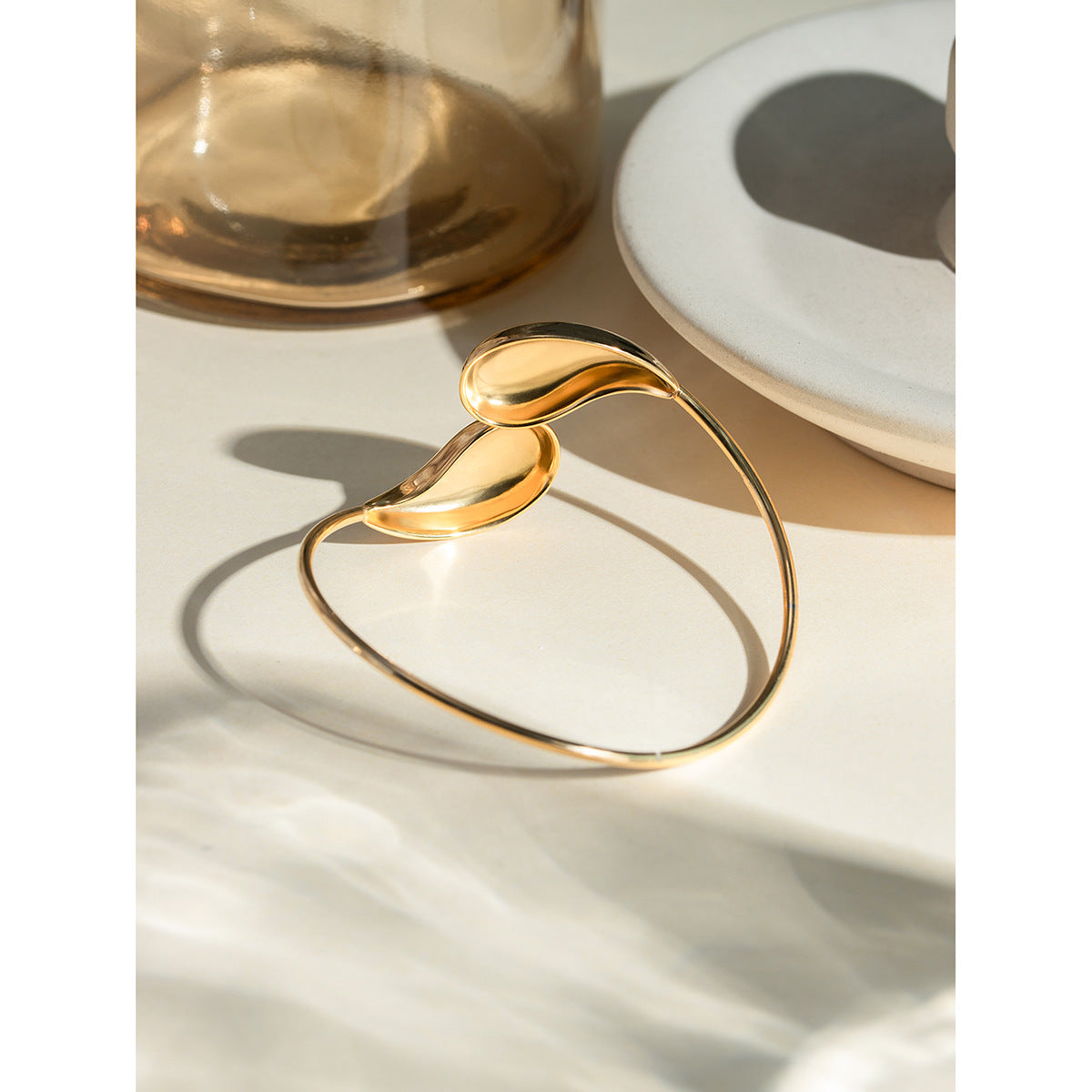 Fashion Jewelry Minar Hip Hop Metallic Irregular Water Drop Twist Adjustable Bangles For Women Titanium Steel 18K Gold PVD Plated Cuff Bracelet - FASHIONKULTUR