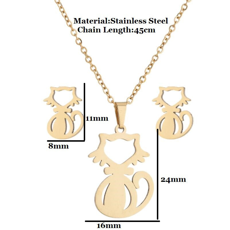 New Stainless Steel Geometric Ear Studs Collarbone Necklace Set - FASHIONKULTUR