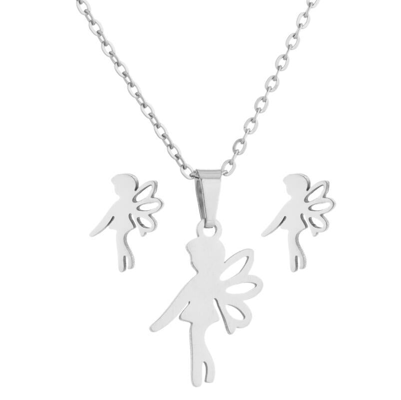 New Stainless Steel Geometric Ear Studs Collarbone Necklace Set - FASHIONKULTUR