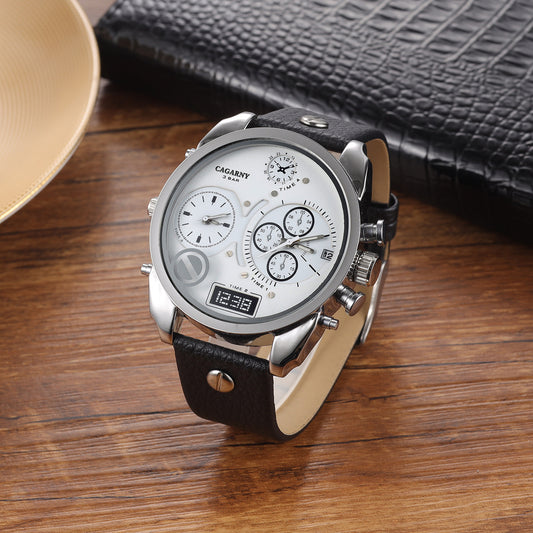 Creative Double Time Zone PU Leather Belt Men's Watches Watch - FASHIONKULTUR