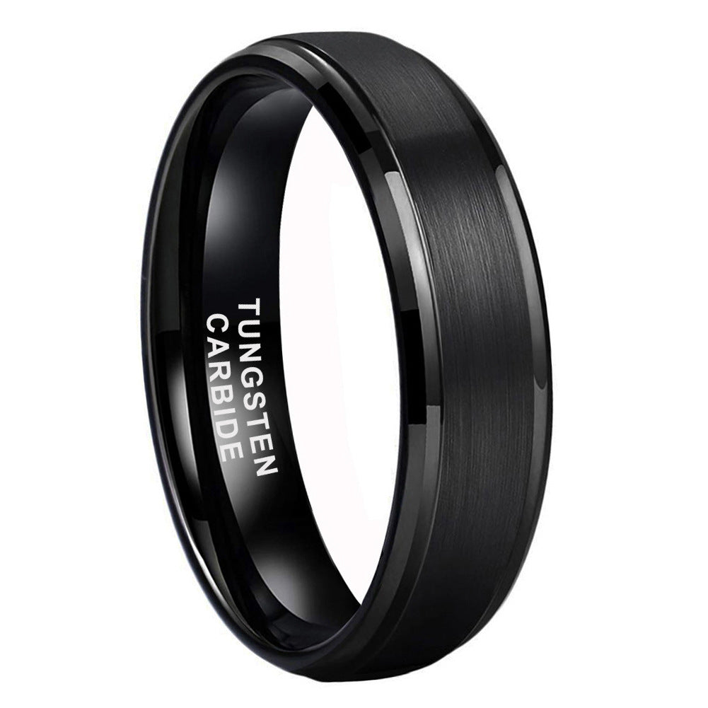 Tungsten Steel Black Plated Chamfered Step Sand Ring - FASHIONKULTUR