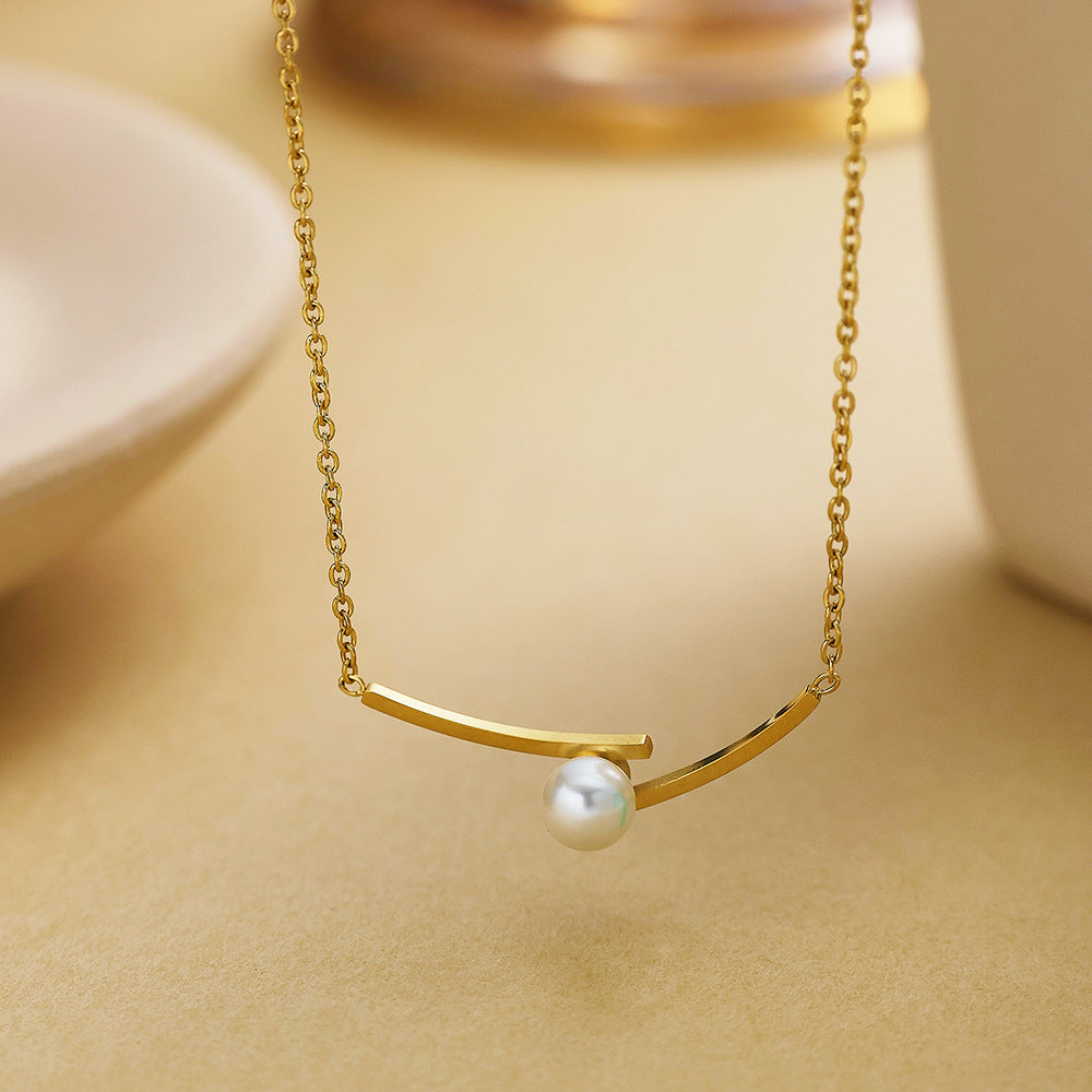Stainless Steel Necklace Pearl Gold Pendant - FASHIONKULTUR