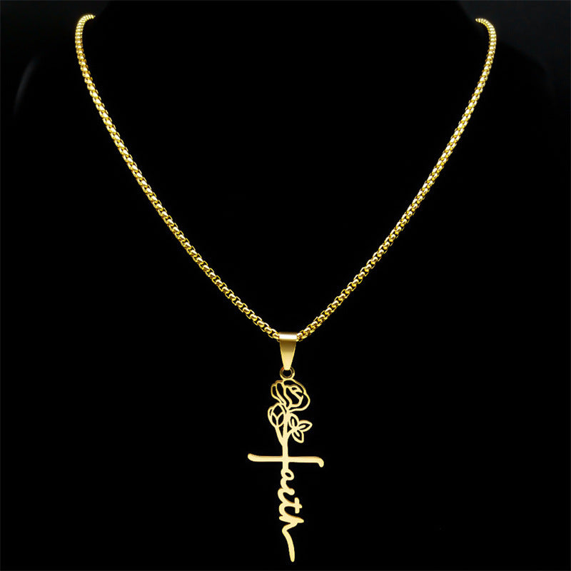 Cross Rose Necklace 18K Gold - FASHIONKULTUR