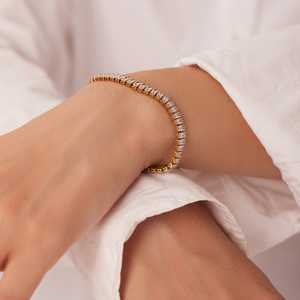French Retro Square Cubic Zircon Bracelet Necklace For Women - FASHIONKULTUR