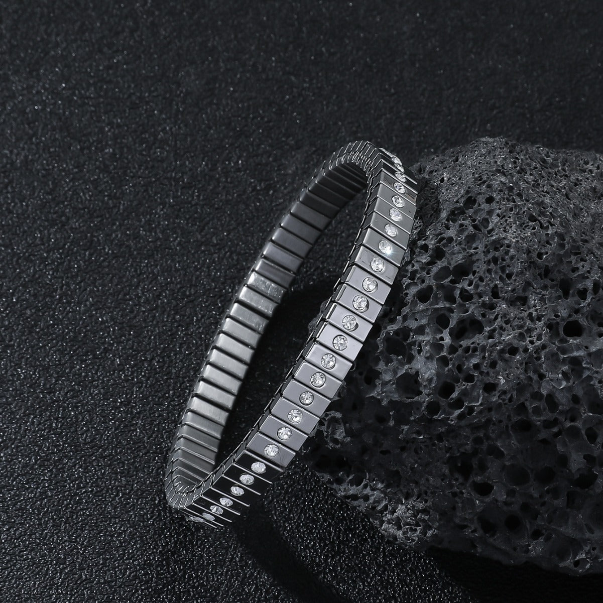 Cold Stainless Steel Diamond Elastic Bracelet For Men - FASHIONKULTUR