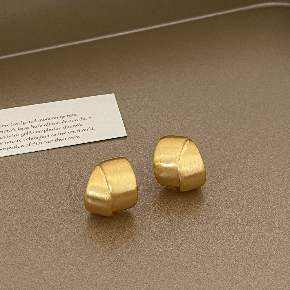 Brushed Metal Stud Earrings Vintage Simple Ear Clip - FASHIONKULTUR