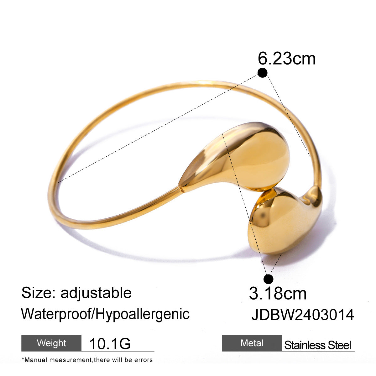 Fashion Jewelry Minar Hip Hop Metallic Irregular Water Drop Twist Adjustable Bangles For Women Titanium Steel 18K Gold PVD Plated Cuff Bracelet - FASHIONKULTUR