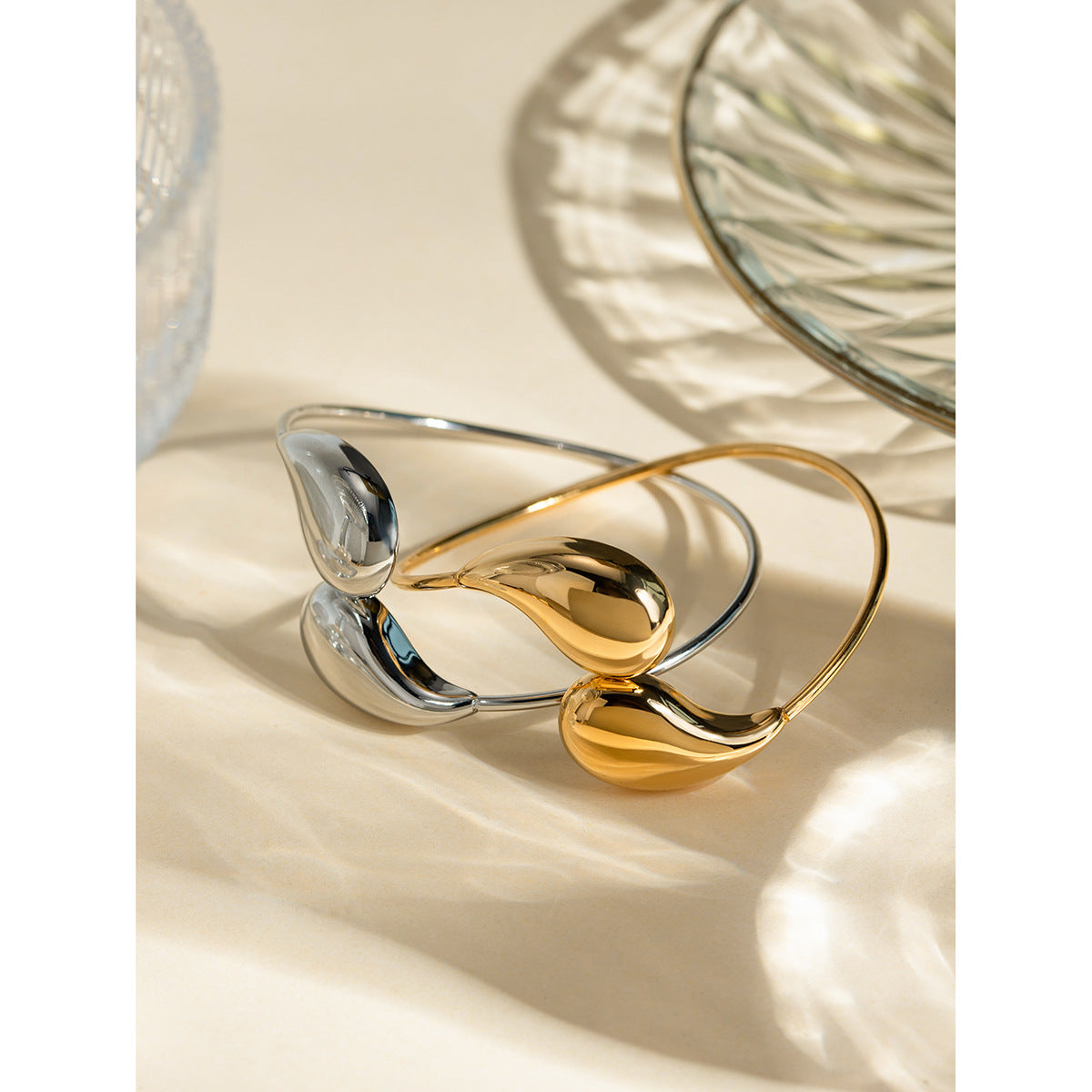 Fashion Jewelry Minar Hip Hop Metallic Irregular Water Drop Twist Adjustable Bangles For Women Titanium Steel 18K Gold PVD Plated Cuff Bracelet - FASHIONKULTUR