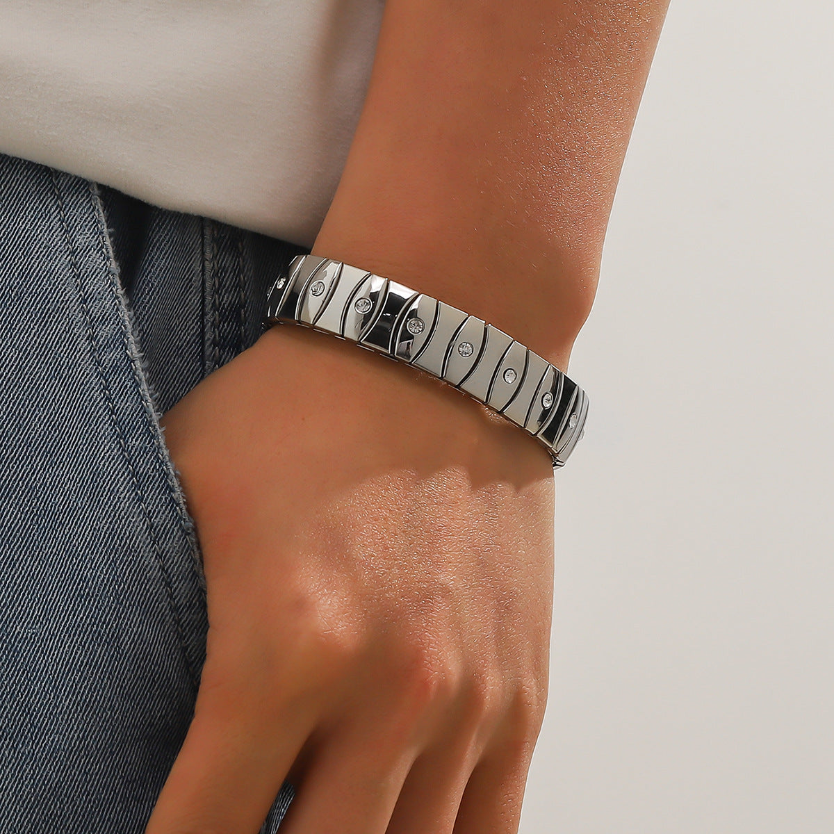 Cold Stainless Steel Diamond Elastic Bracelet For Men - FASHIONKULTUR