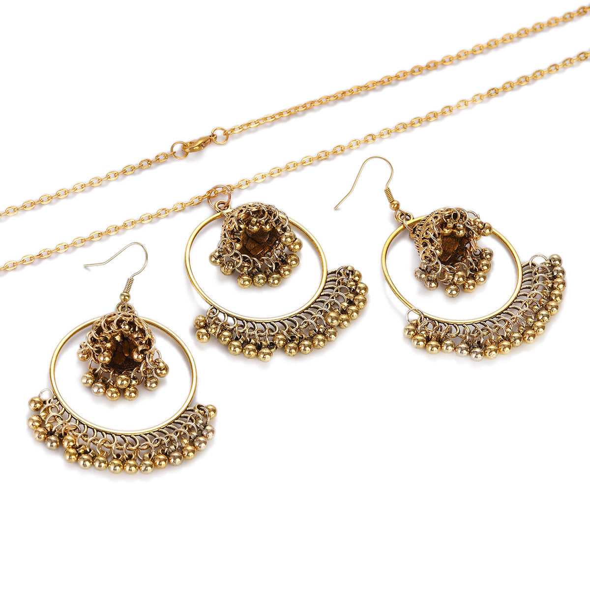 European And American Round Tassel Temperamental Eardrop Necklace Suit Banquet Ornament - FASHIONKULTUR