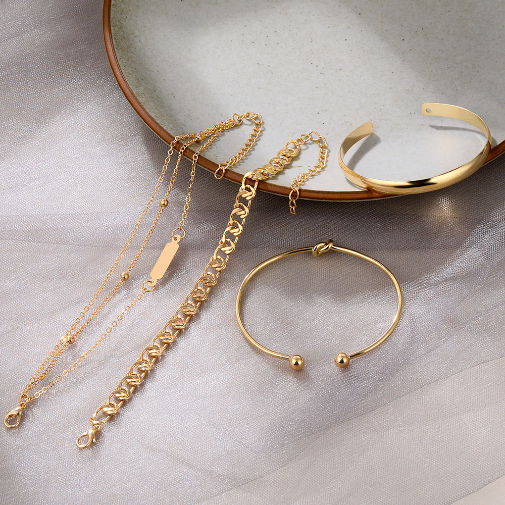 European And American Simple Hundred Chain Ring Bracelet 4-piece Set - FASHIONKULTUR