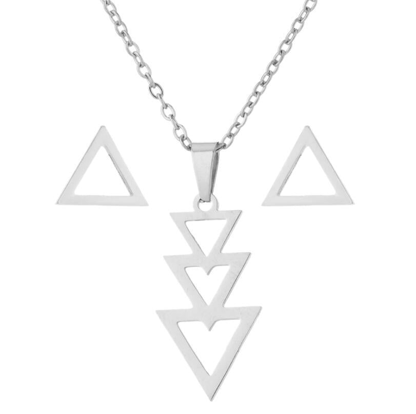 New Stainless Steel Geometric Ear Studs Collarbone Necklace Set - FASHIONKULTUR