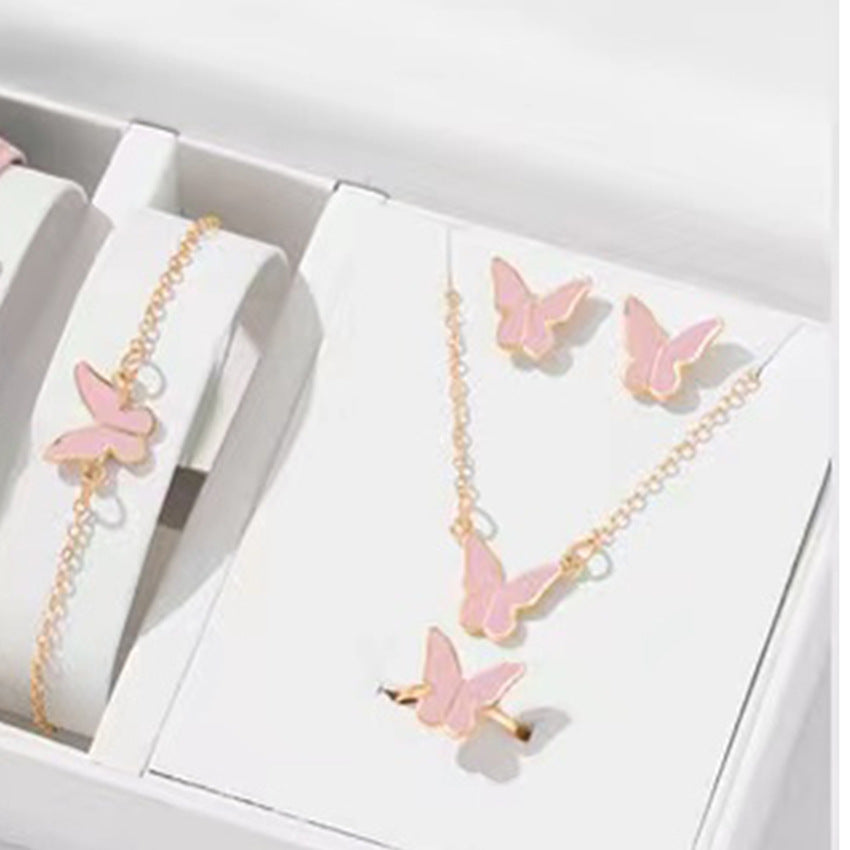 5PCS Fashion Butterfly Pendants Necklace Earrings Ring Bracelet Sets For Women Jewelry Set Bridal Wedding Jewelry Gift - FASHIONKULTUR