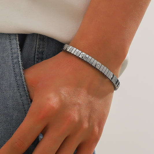 Cold Stainless Steel Diamond Elastic Bracelet For Men - FASHIONKULTUR
