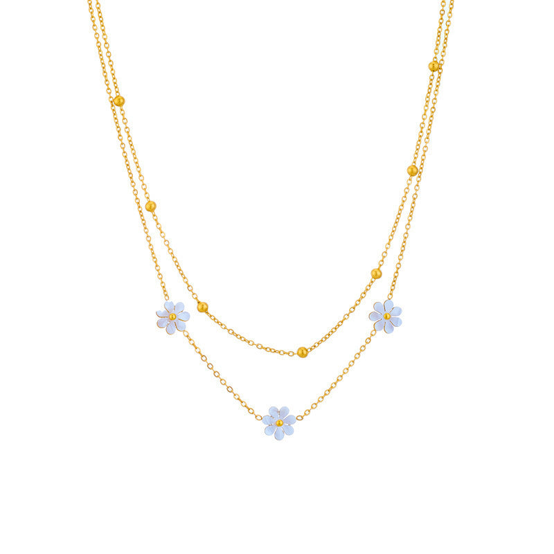 Fashion Jewelry Stainless Steel Flower DaisyFlower Necklace Double Layering Necklace Earrings Jeweley Set - FASHIONKULTUR