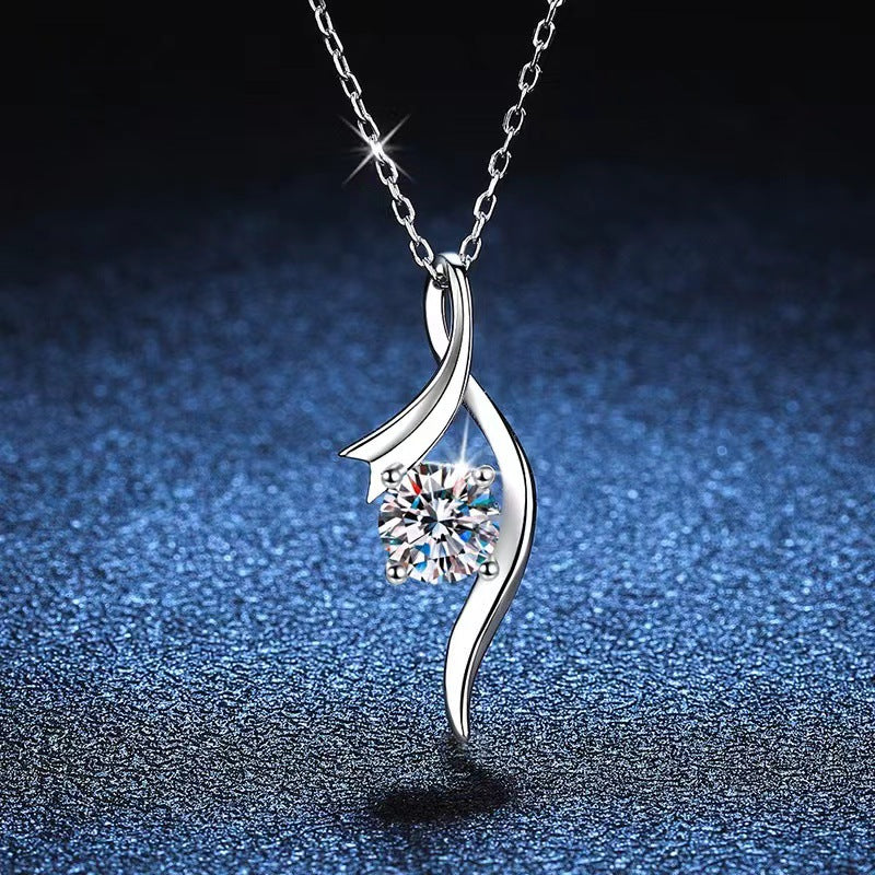 925 Sterling Silver Classic Four-claw 1 Karat-inch Diamond Necklace - FASHIONKULTUR