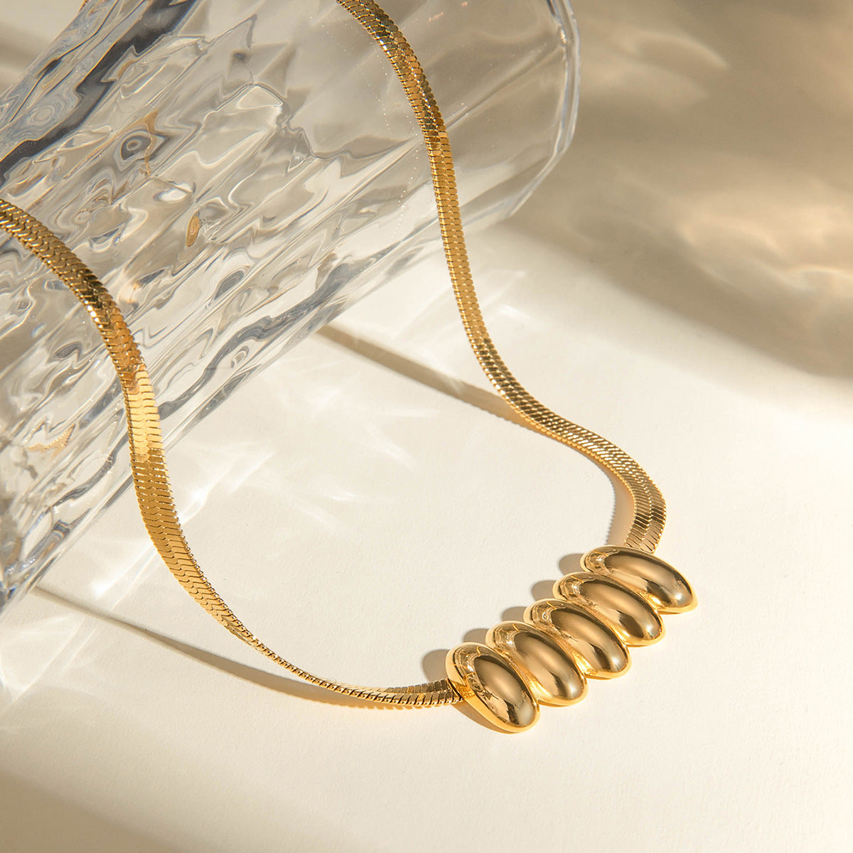 18K Gold Stainless Steel Glossy Small Waist Oval Necklace - FASHIONKULTUR