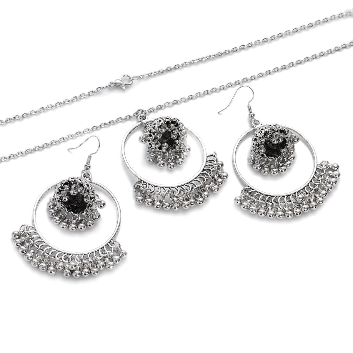 European And American Round Tassel Temperamental Eardrop Necklace Suit Banquet Ornament - FASHIONKULTUR