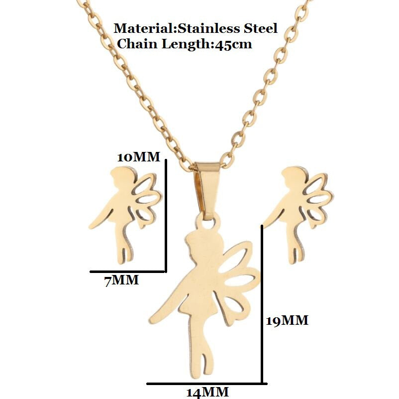 New Stainless Steel Geometric Ear Studs Collarbone Necklace Set - FASHIONKULTUR