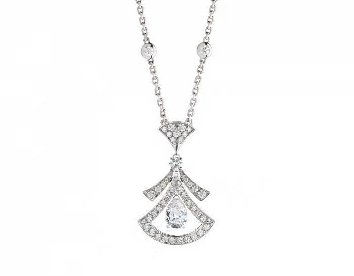 Fashionable All-match Pear-shaped Red And Blue Emerald Full Diamond Clavicle Chain - FASHIONKULTUR