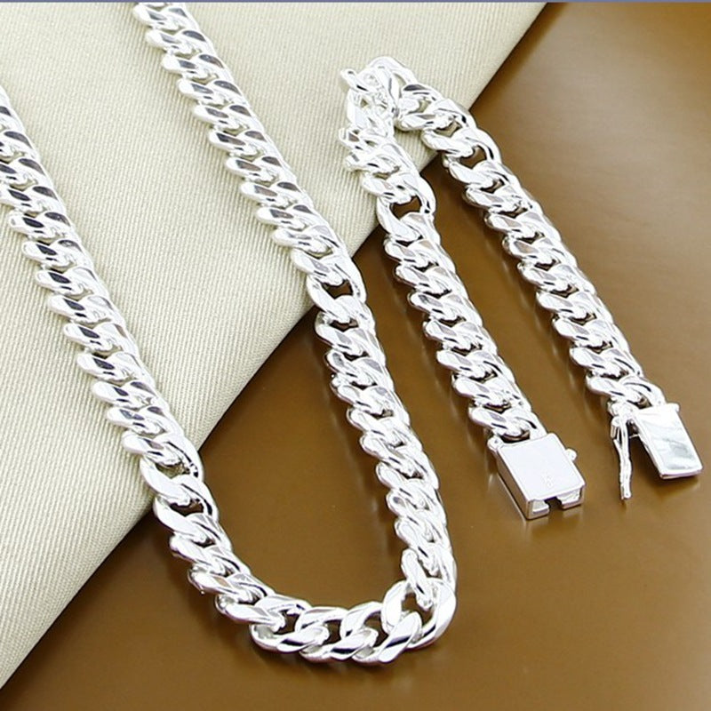 Electroplating 925 Silver 10MM Square Buckle Necklace Bracelet Set - FASHIONKULTUR