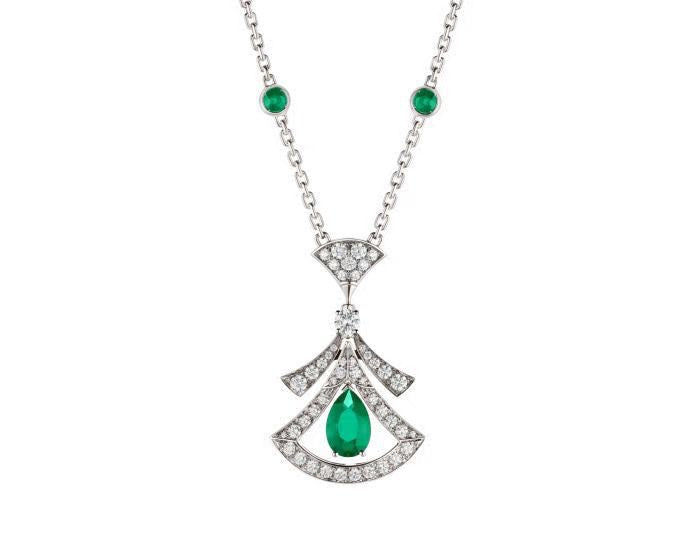 Fashionable All-match Pear-shaped Red And Blue Emerald Full Diamond Clavicle Chain - FASHIONKULTUR