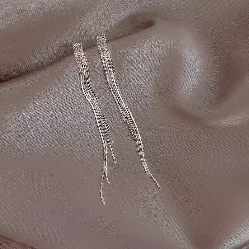 Alloy Electroplated Women's Silver Needle Long Fringe Earrings Earrings - FASHIONKULTUR