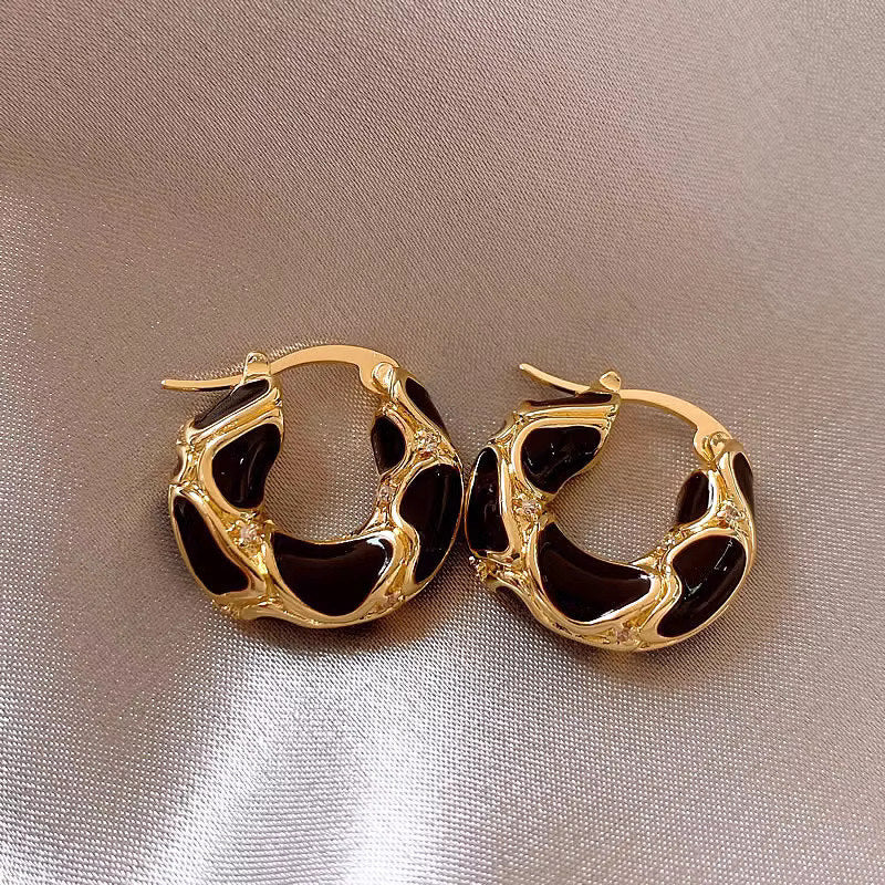 Fashion Jewelry New Trendy Enamel Color Metal Texture Small Hoop Earrings For Women Gold Plated Statement Ear Buckle Creative Jewelry Gifts - FASHIONKULTUR