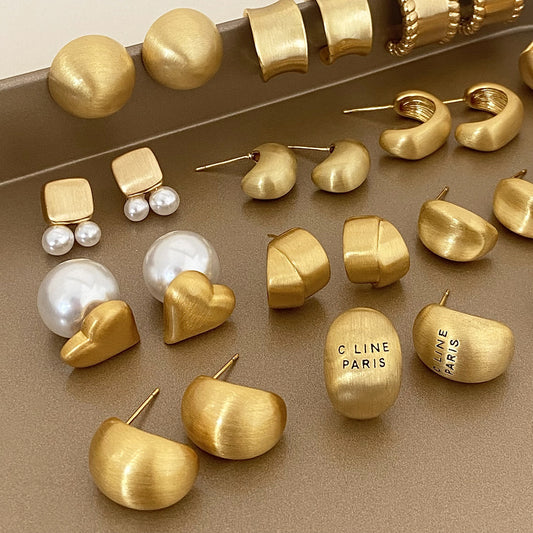 Brushed Metal Stud Earrings Vintage Simple Ear Clip - FASHIONKULTUR