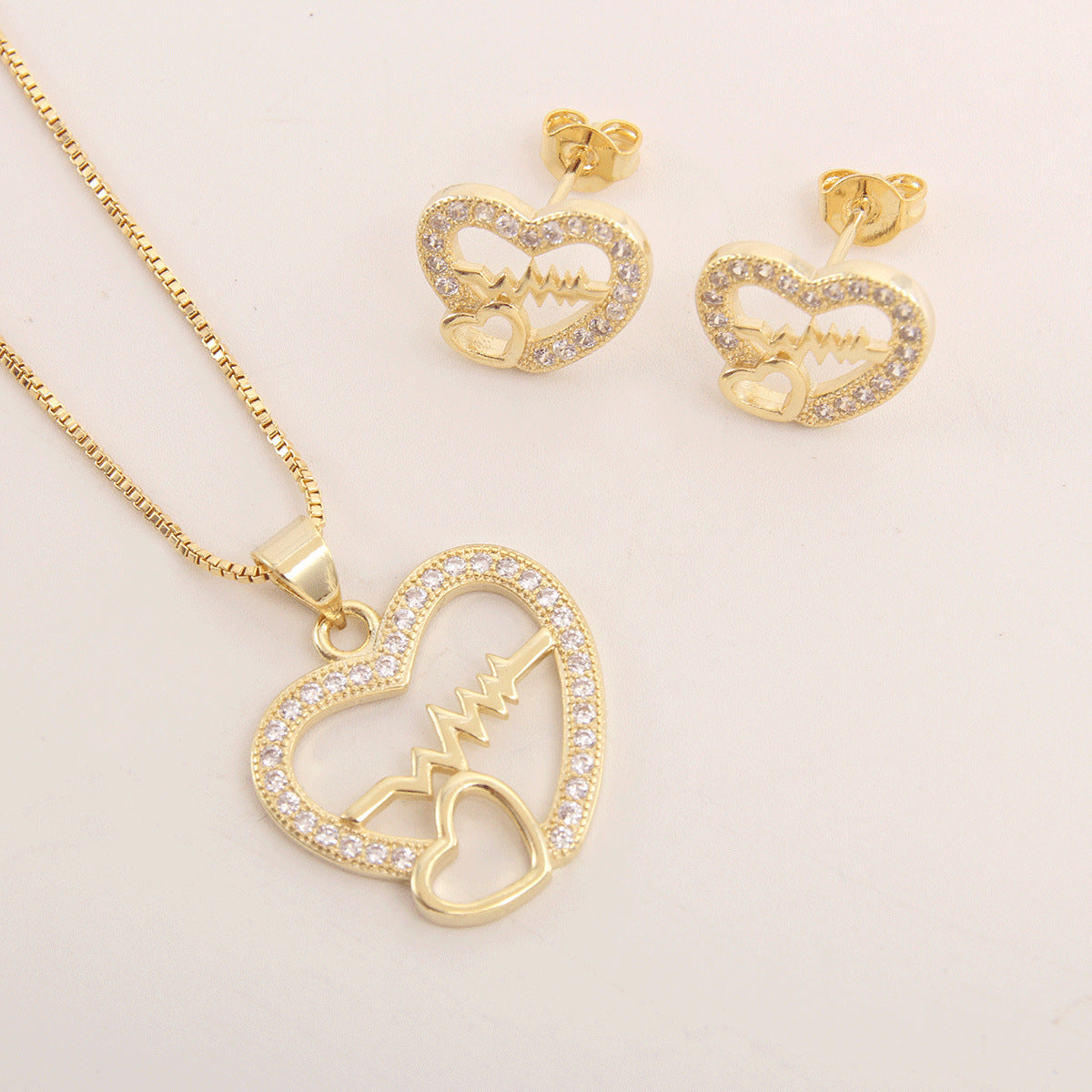 Heart-shaped Zircon Women's Necklace Suit - FASHIONKULTUR