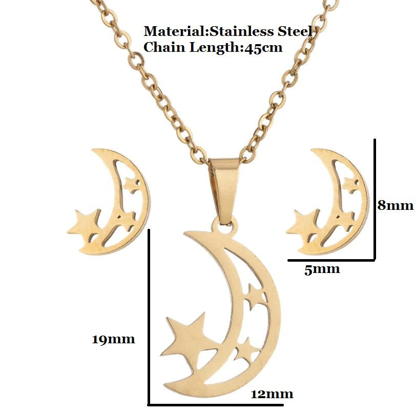 New Stainless Steel Geometric Ear Studs Collarbone Necklace Set - FASHIONKULTUR