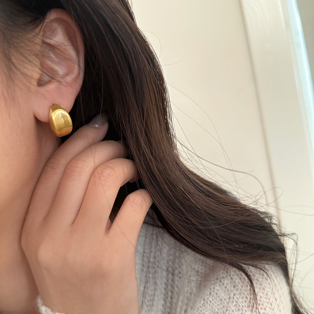 Brushed Metal Stud Earrings Vintage Simple Ear Clip - FASHIONKULTUR
